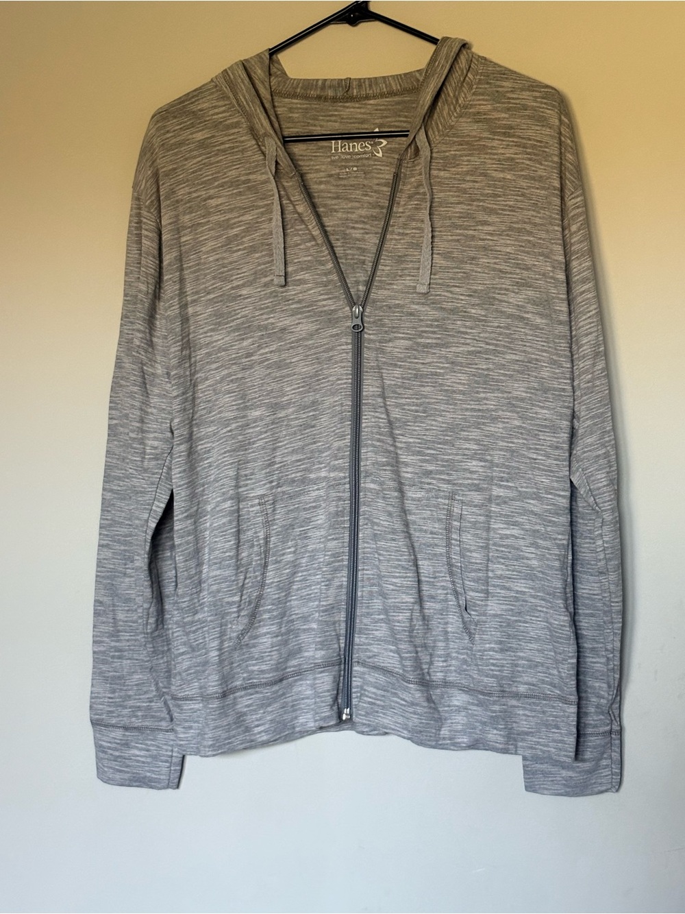 Hanes Heather Gray Slub Jersey Zip Up Hoodie- Large
